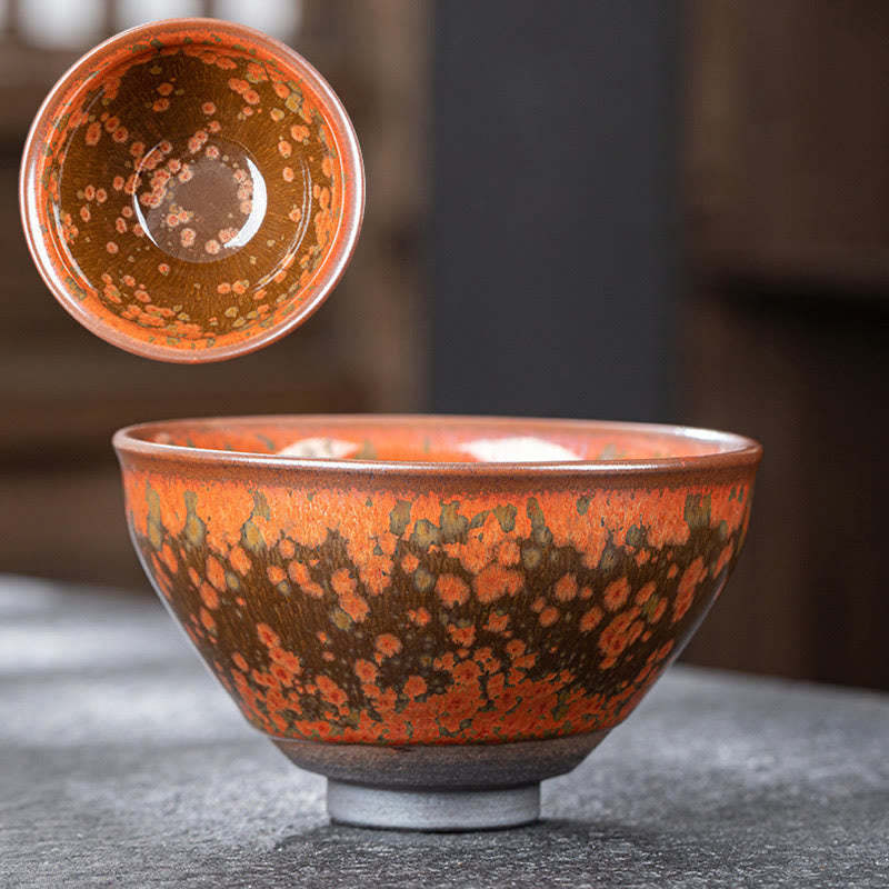 Blooming Flowers Pattern Chinese Jianzhan Kiln Change Ceramic Teacup Kung Fu Tea Cup Bowl