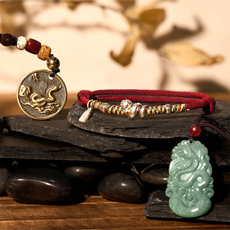 Lucky Prosperity The Year of The Snake 2025 Green Jade Red String Protection Bundle