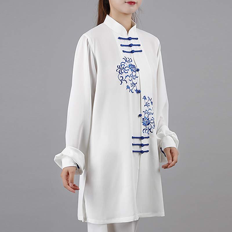 Flower Embroidery Meditation Prayer Spiritual Zen Tai Chi Qigong Practice Unisex Clothing Set