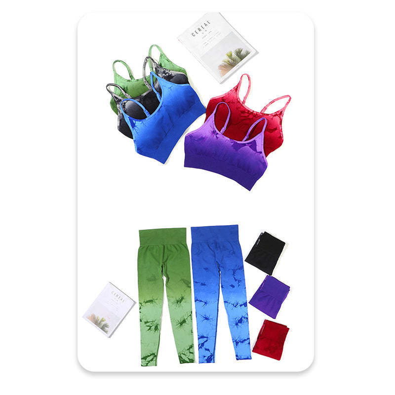 2Pcs Simple Tie Dye Print Crop Tank Top High Waist Pants Sports Gym Outfits Women's Yoga Sets