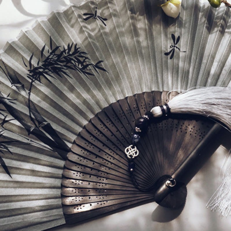 Ink Bamboo Polyester Handheld Bamboo Folding Fan
