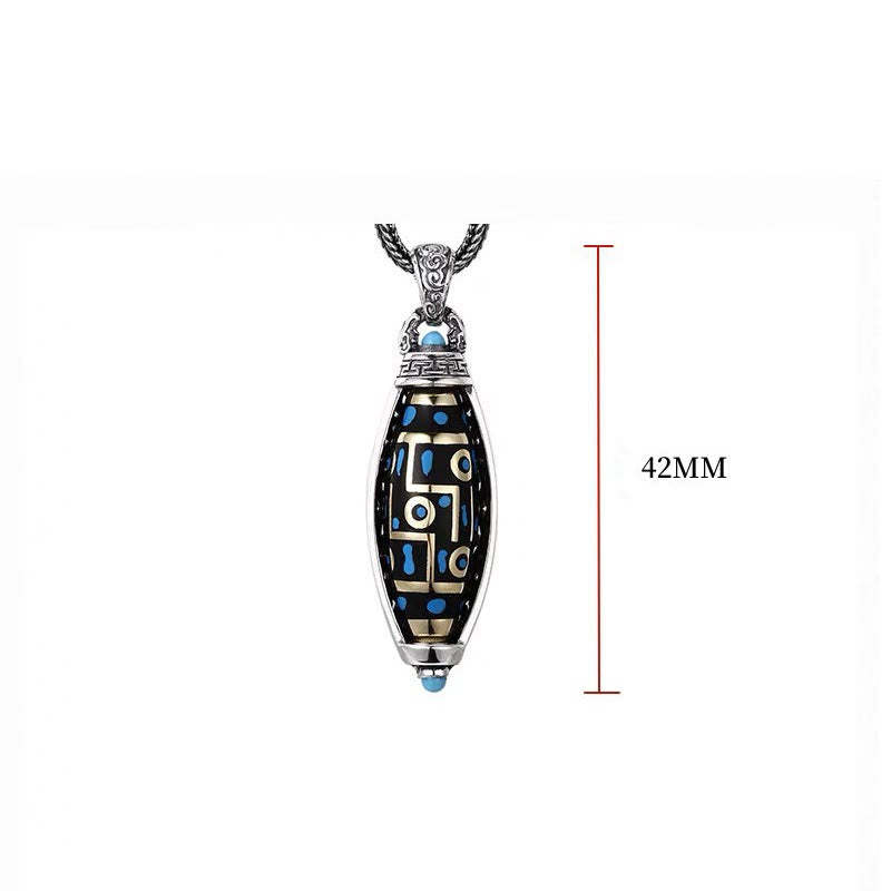 Tibetan Om Mani Padme Hum Nine-Eye Dzi Bead Pattern Peace Purity Rotatable Necklace Pendant