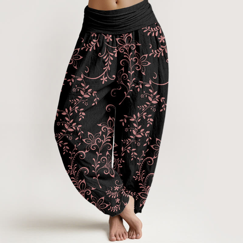 Casual Flowers Vine Design Women's Elastic Waist Harem Pants