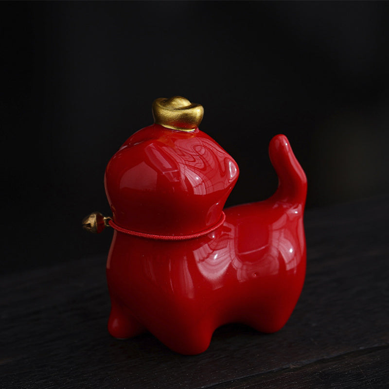 Mini Lucky Cat Ingot Tea Pet Ceramic Home Desk Figurine Decoration