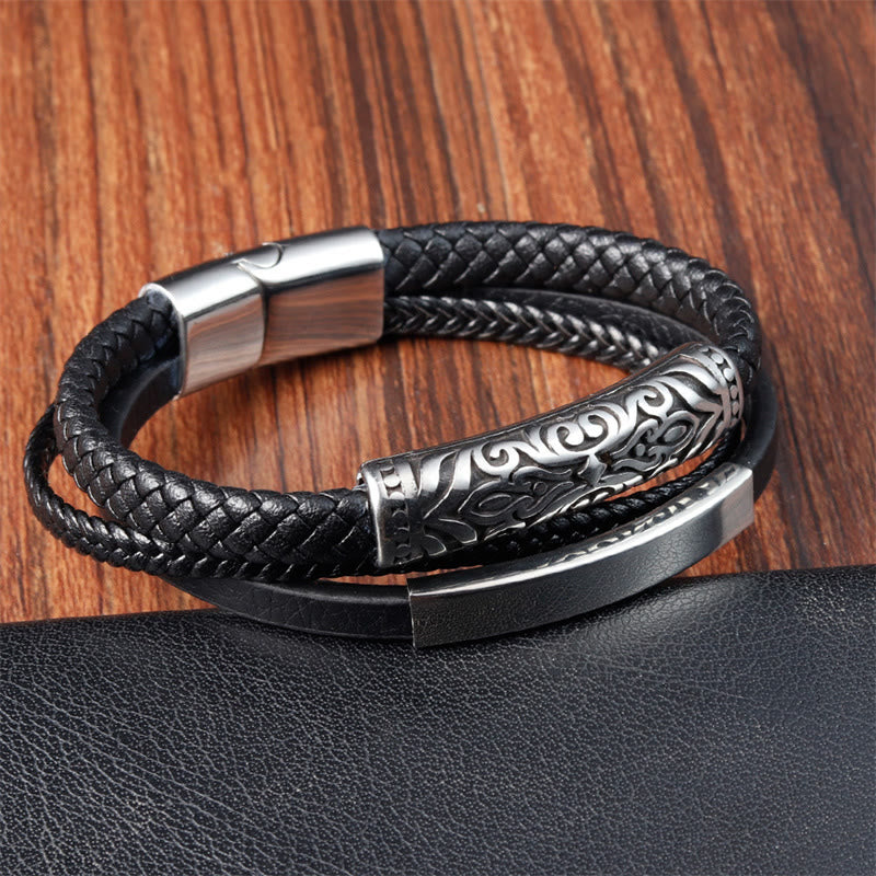 Flower Pattern Design Titanium Steel Strengthen Leather Buckle Bracelet