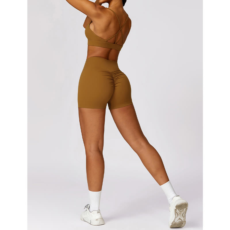 Gym Sports Yoga Backless Bra Crop Tank Top Breathable Shorts