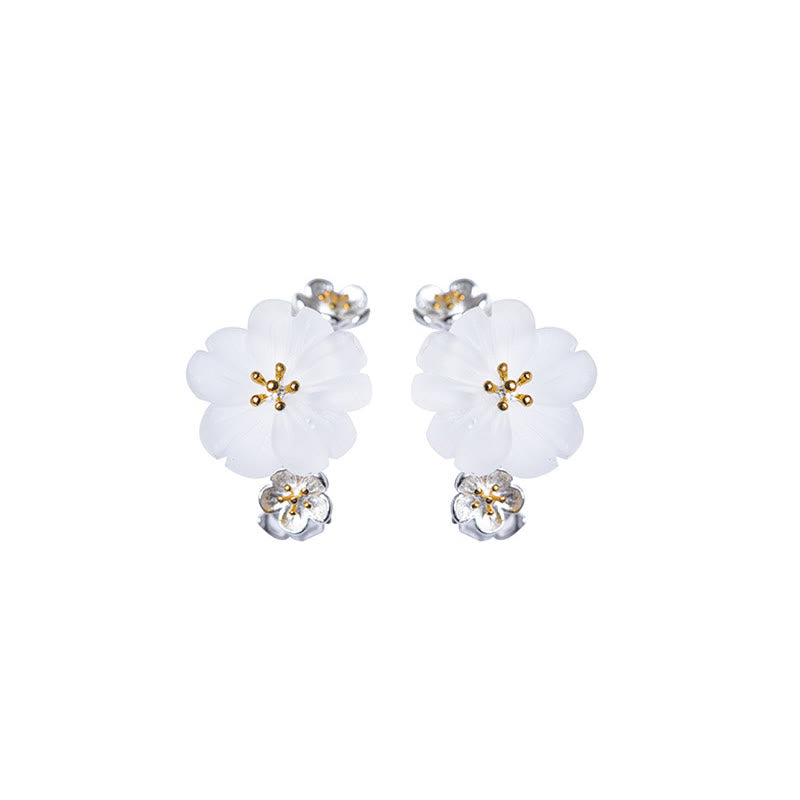 925 Sterling Silver Plum Blossom Floral Blessing Earrings
