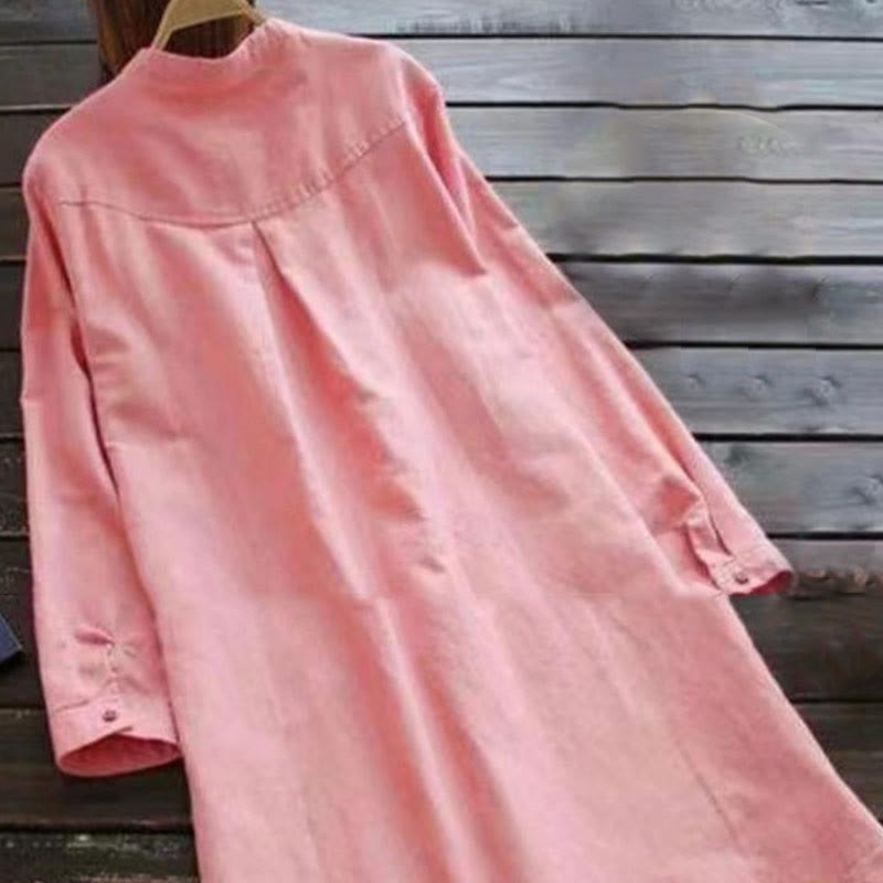 Solid Buttons Long Sleeve Cotton Linen Women's Shirt Dress With Pockets