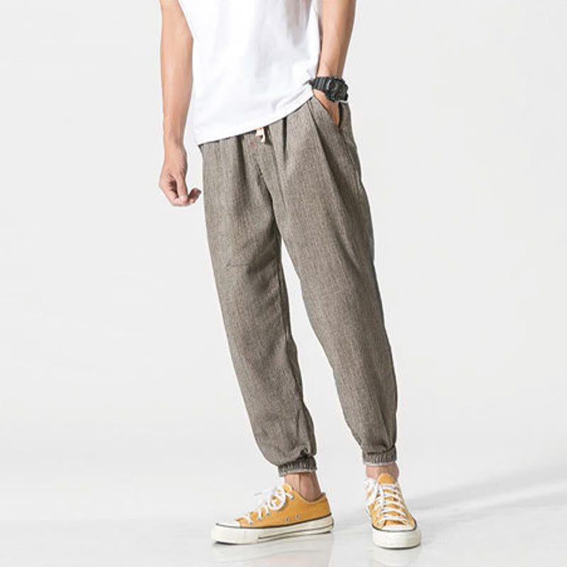 Simple Drawstring Design  Linen Men's Pants With Pockets