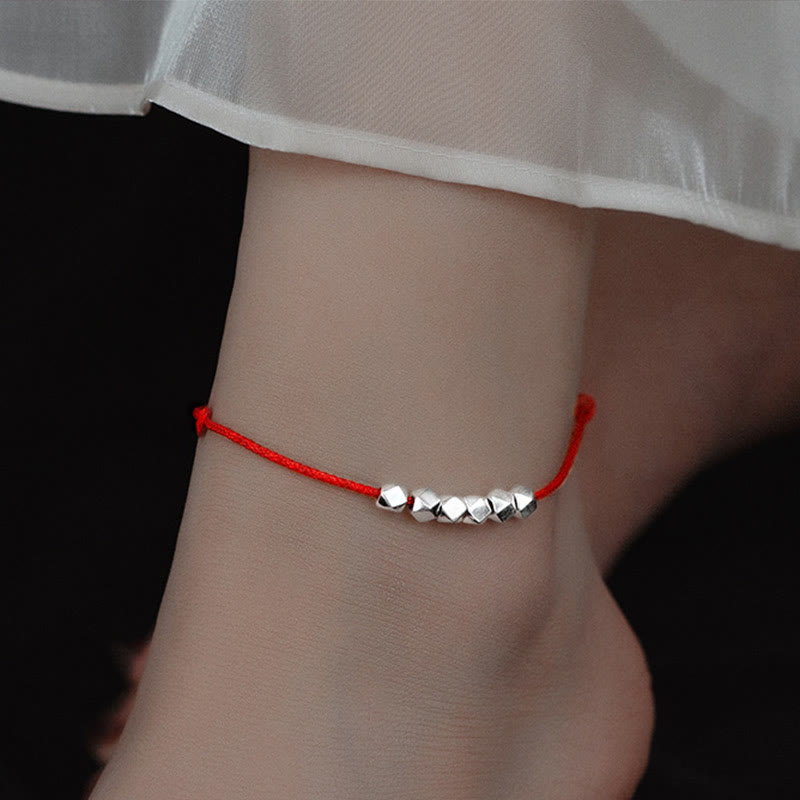 925 Sterling Silver Beads Luck Protection Braid Rope Anklet