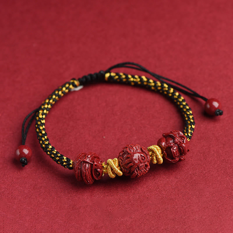 Handmade Cinnabar Chinese Zodiac Red String Braided Luck Bracelet
