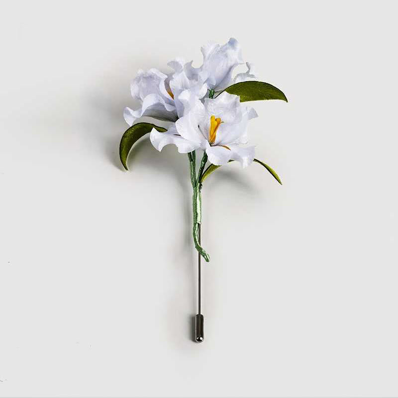 Handmade Velvet Flower Mulberry Silk White Iris Flower Brooch