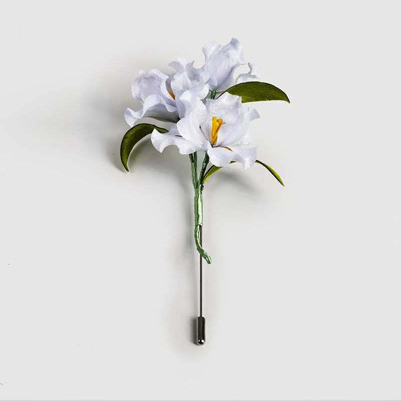 Handmade Velvet Flower Mulberry Silk White Iris Flower Brooch