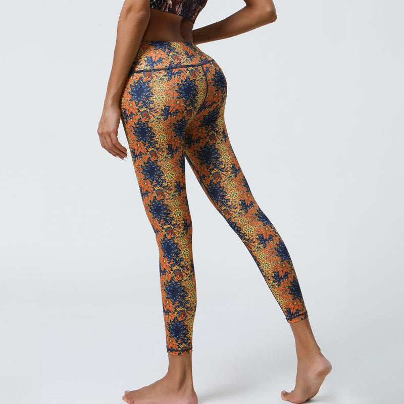 Flowers Geometric Mandalas Print Sports Fitness Yoga High Waist Leggings Women's Pants