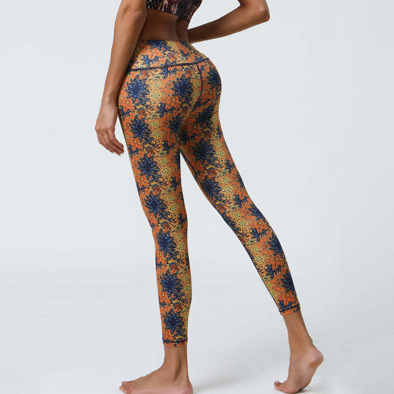 Flowers Geometric Mandalas Print Sports Fitness Yoga High Waist Leggings Women's Pants