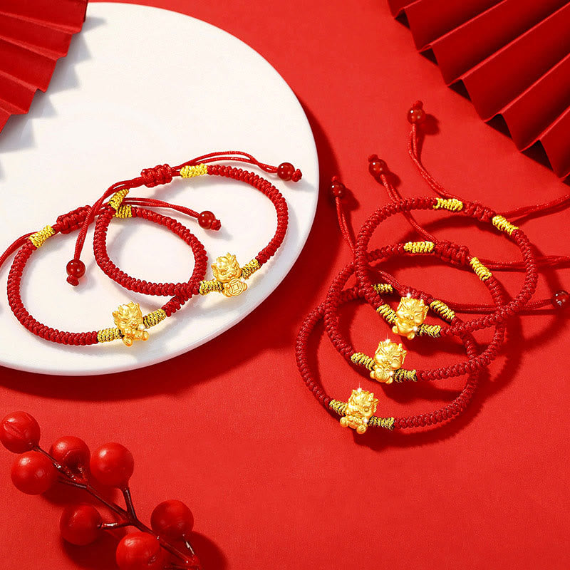 999 Sterling Silver Year of the Dragon Copper Coin Fortune Dragon Fu Character Luck Handcrafted Red String Braided Bracelet (Extra 30% Off | USE CODE: FS30)