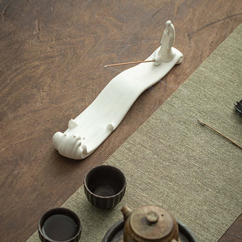 mystic zen Monk Ceramic Sea Wave Mountain Blessing Incense Burner Decoration