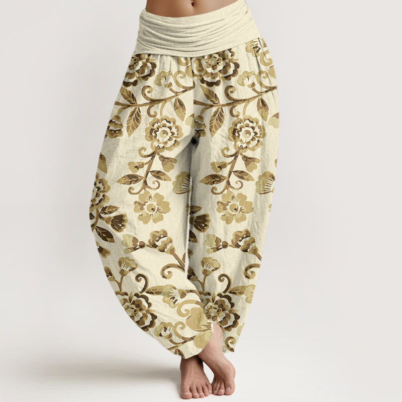Numerous Flowers Pattern Women's Elastic Waist Harem Pants