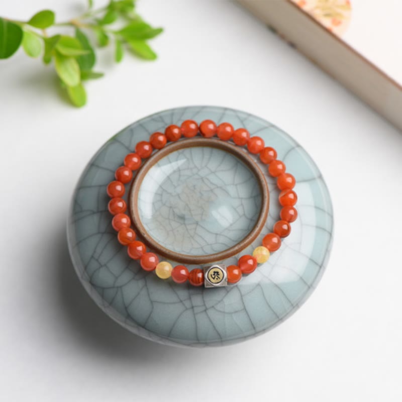 925 Sterling Silver Chinese Zodiac Natal mystic zen Amulet Red Agate Amber Self-acceptance Bracelet