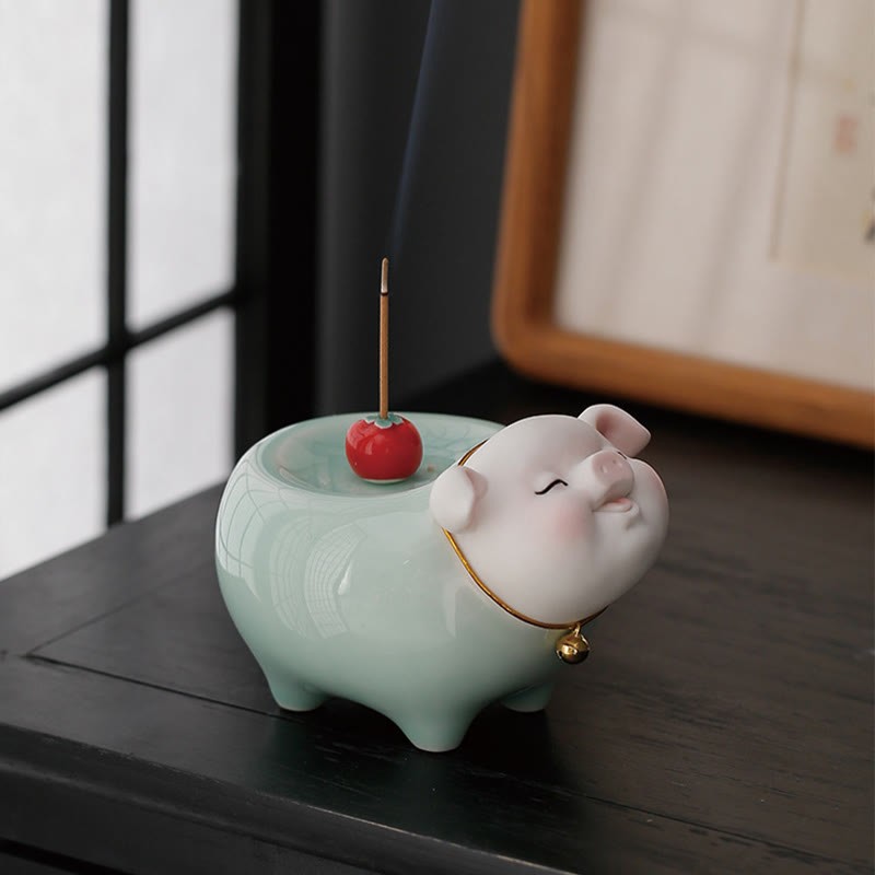 Ceramic Little Pig Blessing Stick Incense Burner