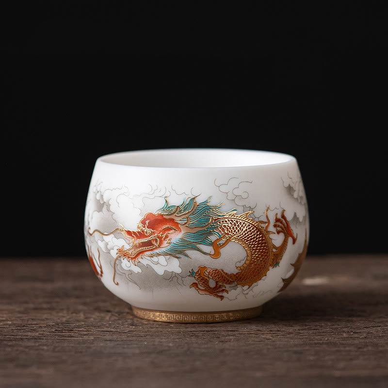 Phoenix Dragon Lotus Deer Ancient Building Koi Fish Ceramic Teacup Kung Fu Tea Cups