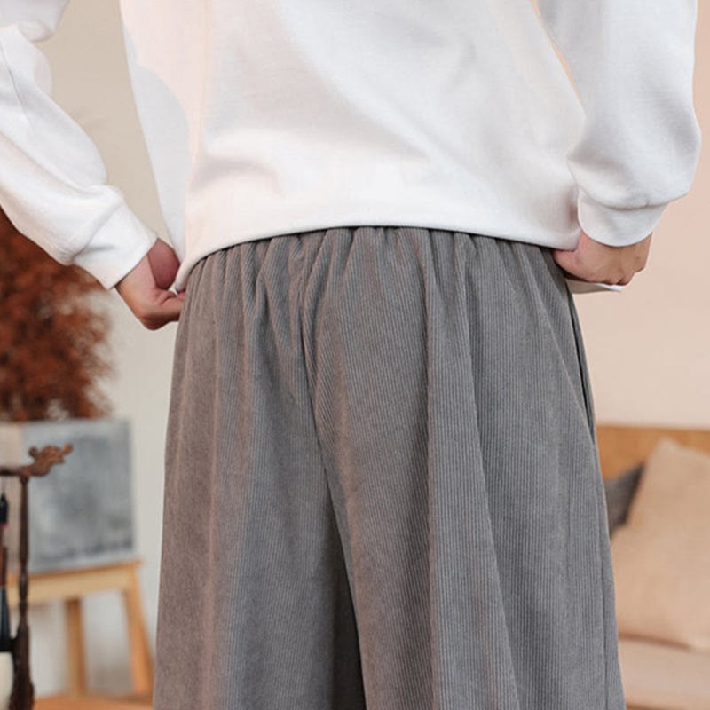 Fall Winter Men's Drawstring Corduroy Solid Pants With Pockets