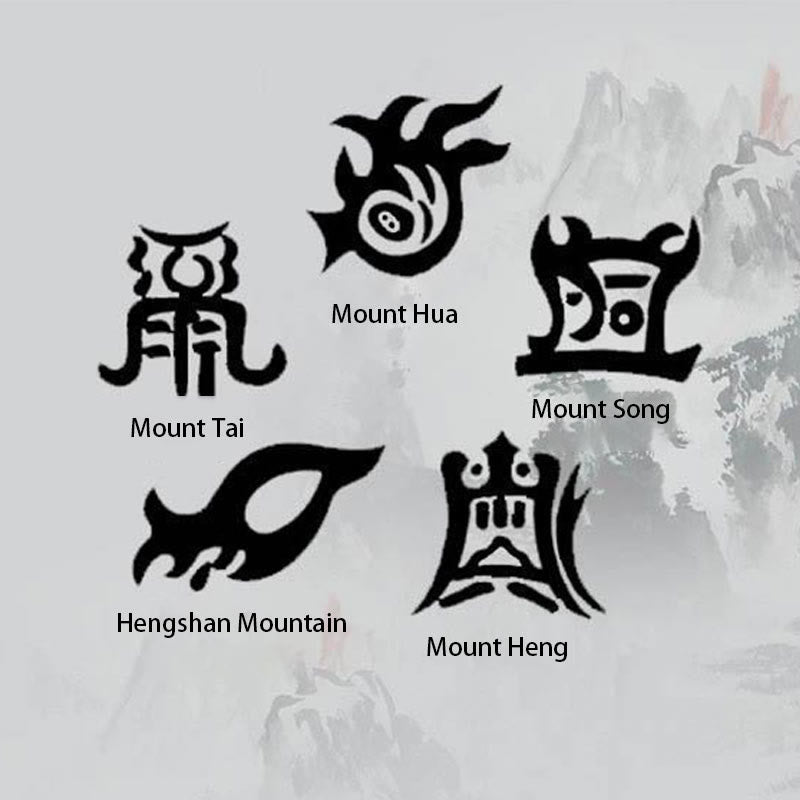 Black Obsidian Taoism Five Sacred Mountains Carved Strength Peace Buckle Necklace Pendant Key Chain Phone Hanging Decoration