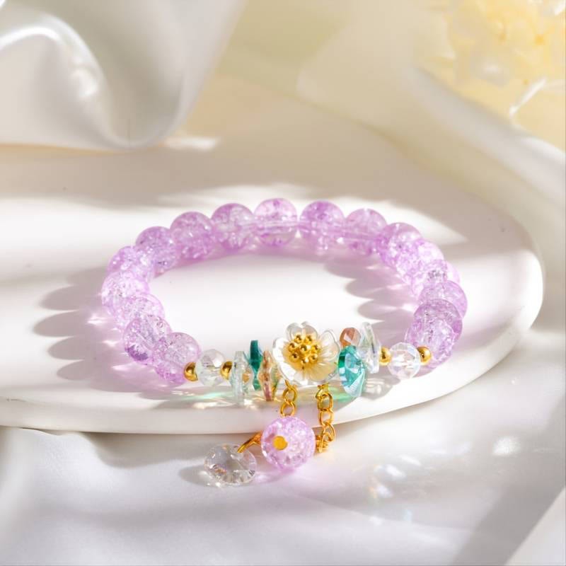 Simple Design Flower Charm Glass Bead Bracelet