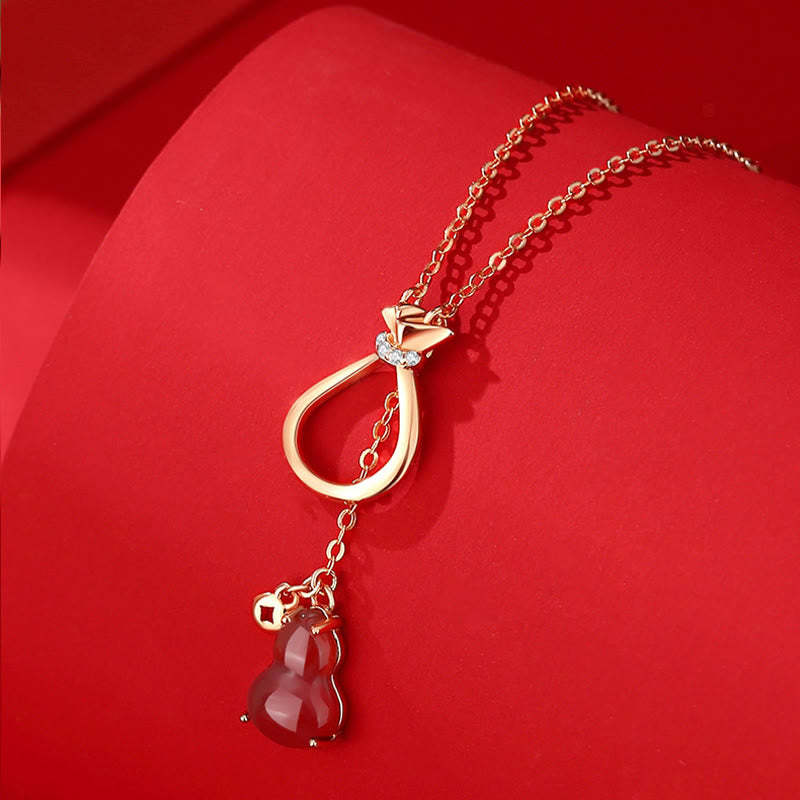 Red Agate Chalcedony 925 Sterling Silver Gourd Lucky Bag Confidence Necklace Pendant