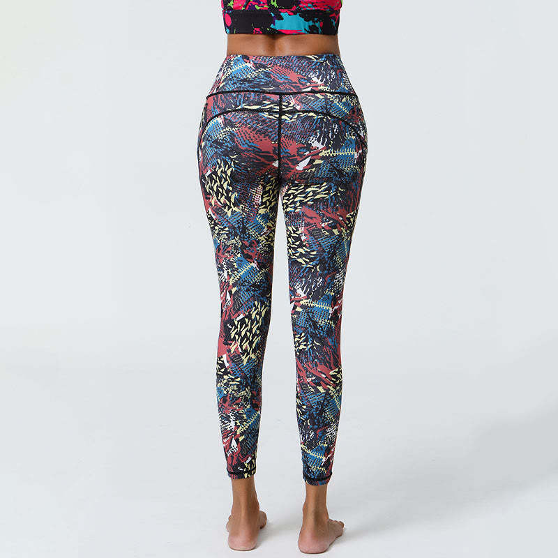 Rose Lines Tiger Leopard Print Sports Fitness High Waist Leggings Women's Yoga Pants With Pockets
