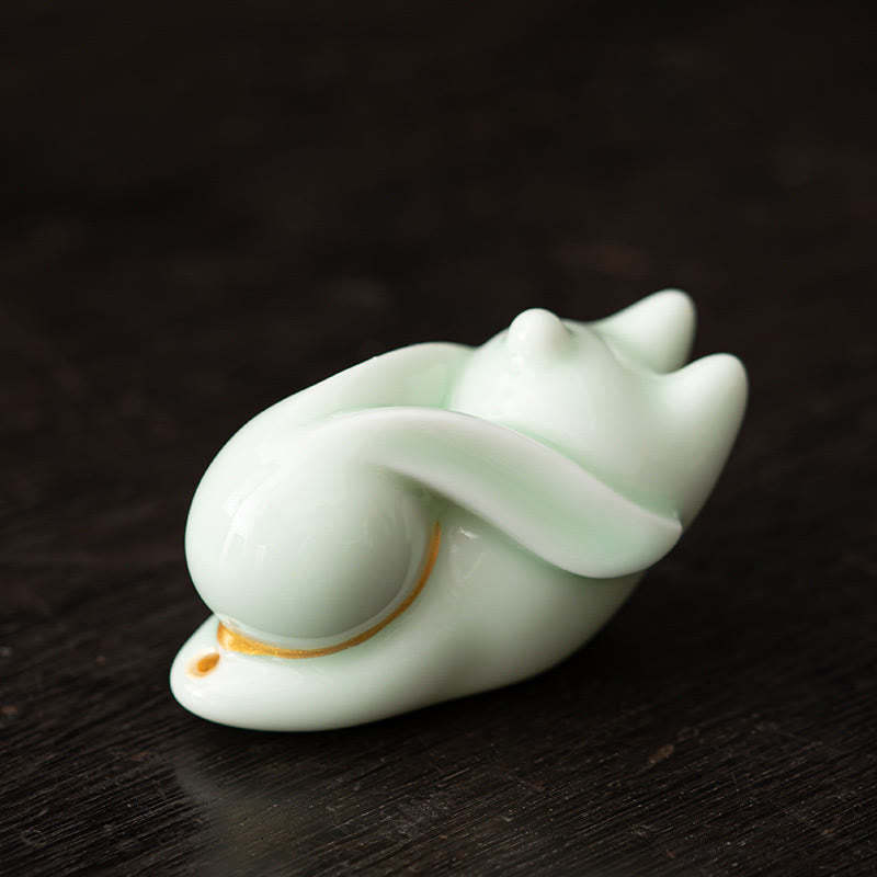 Flying Rabbit Bamboo Mat Healing Ceramic Incense Burner Desk Decoration