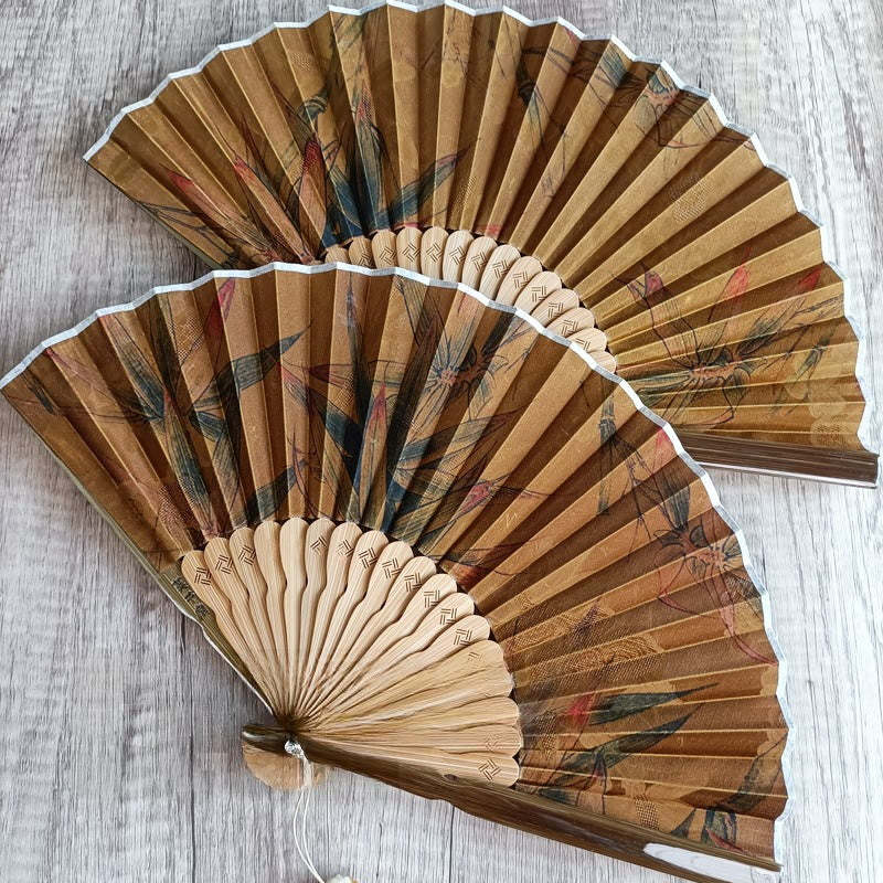Flower Persimmon Bamboo Leaves Xiangyunsha Silk Handheld Bamboo Folding Fan