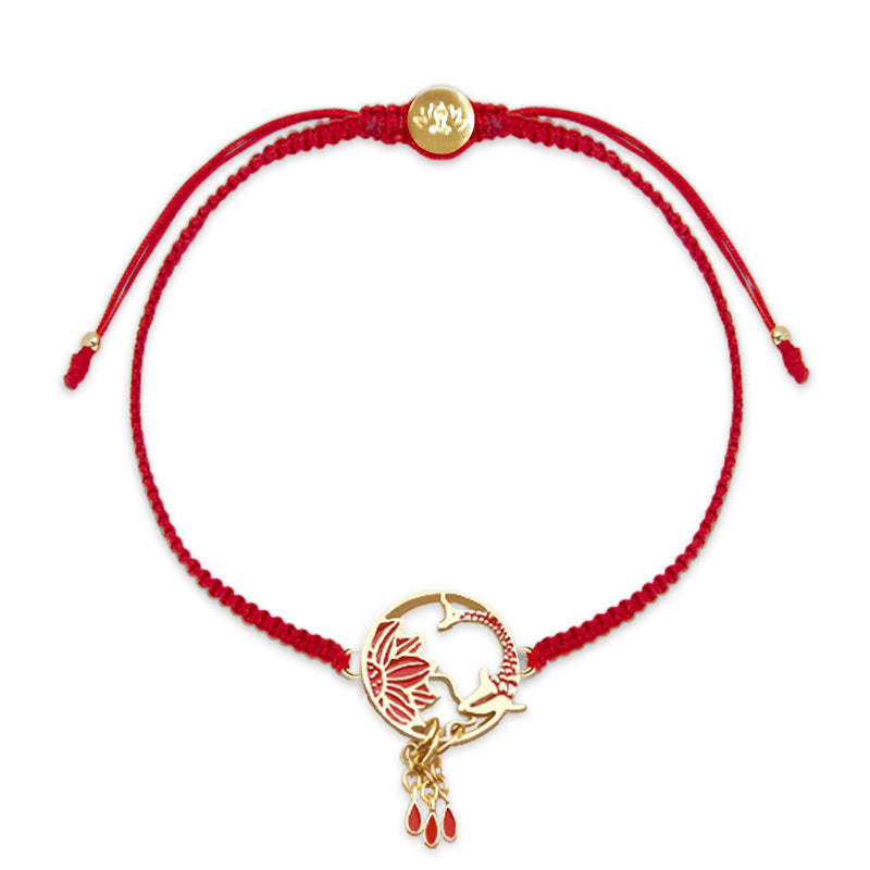 Tibetan Handmade Lotus Koi Fish Lucky Red String Bracelet