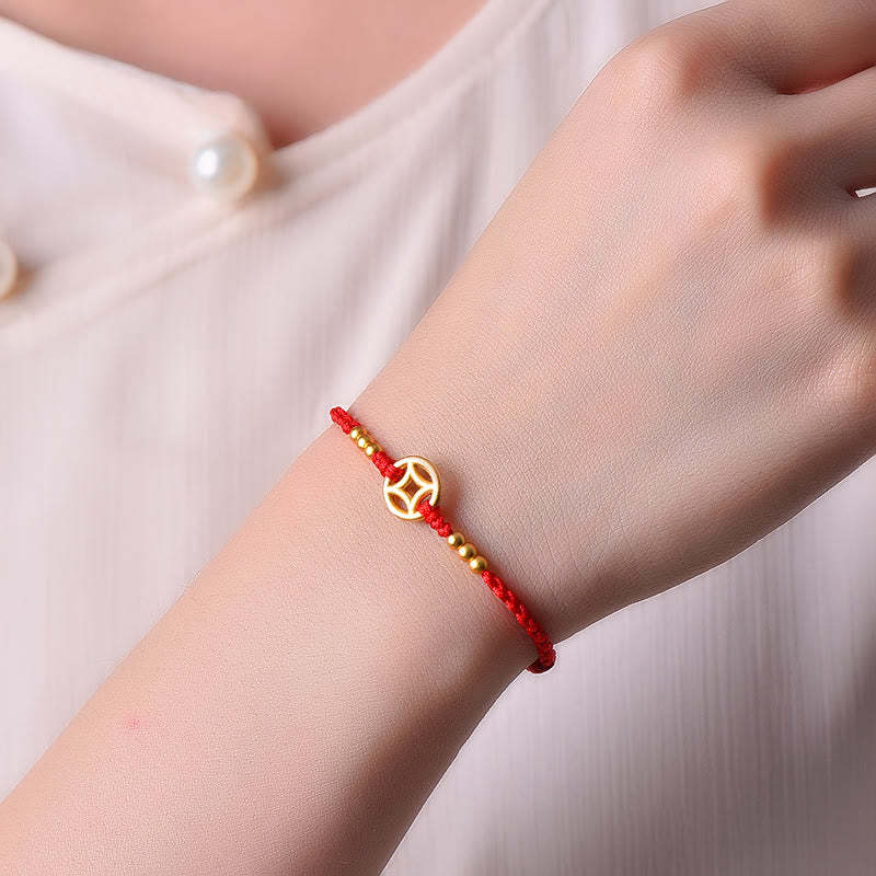 Copper Coin Strength Braided String Bracelet Anklet