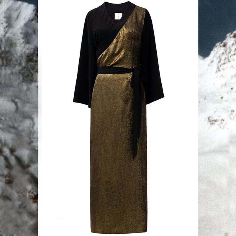 Tibetan Dress Clothing Lhasa Gold Black Long Wrap Dress Maxi Dress Women Clothing