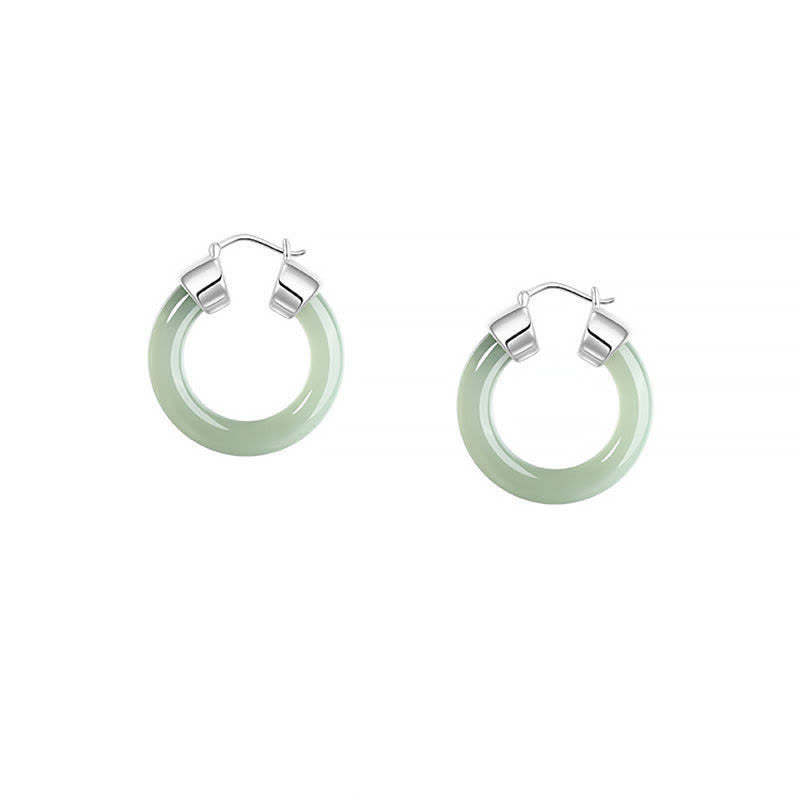 Round Jade White Jade Prosperity Earrings
