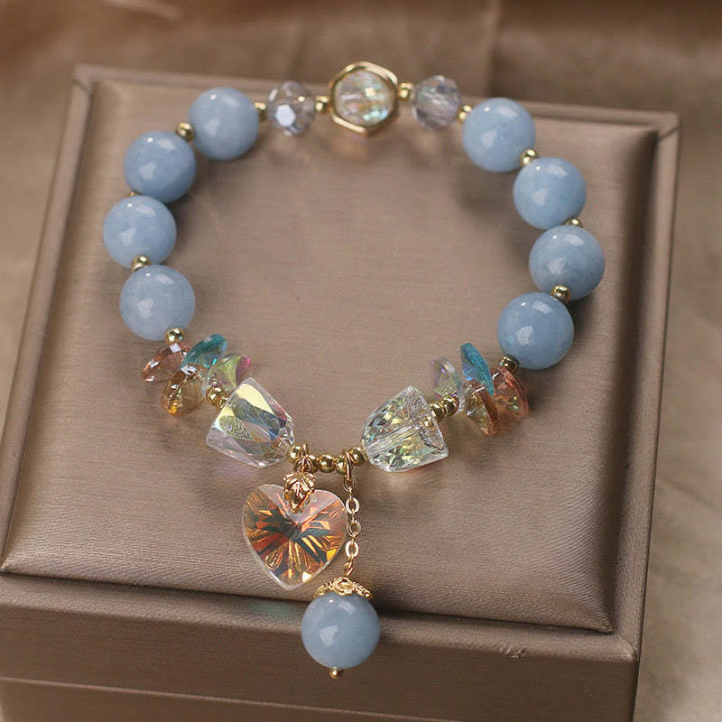 Aquamarine Green Crystal Love Heart Charm Healing Bracelet
