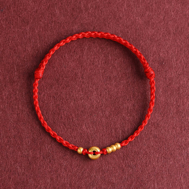 999 Gold Small Peace Buckle Design Handmade Luck?Braided Rope Bracelet Anklet