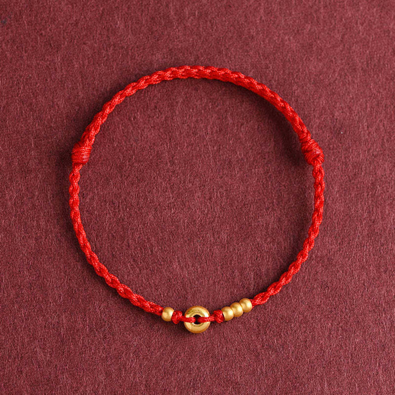 999 Gold Small Peace Buckle Design Handmade Luck?Braided Rope Bracelet Anklet