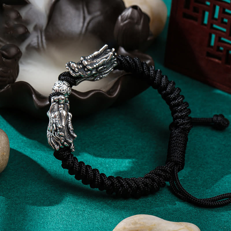 999 Sterling Silver Double Dragon Luck Handmade Braided Bracelet