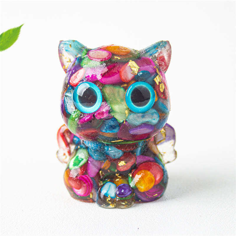 Cute Cat Lazurite Amethyst Black Obsidian Aquamarine Crystal Resin Positive Home Decoration