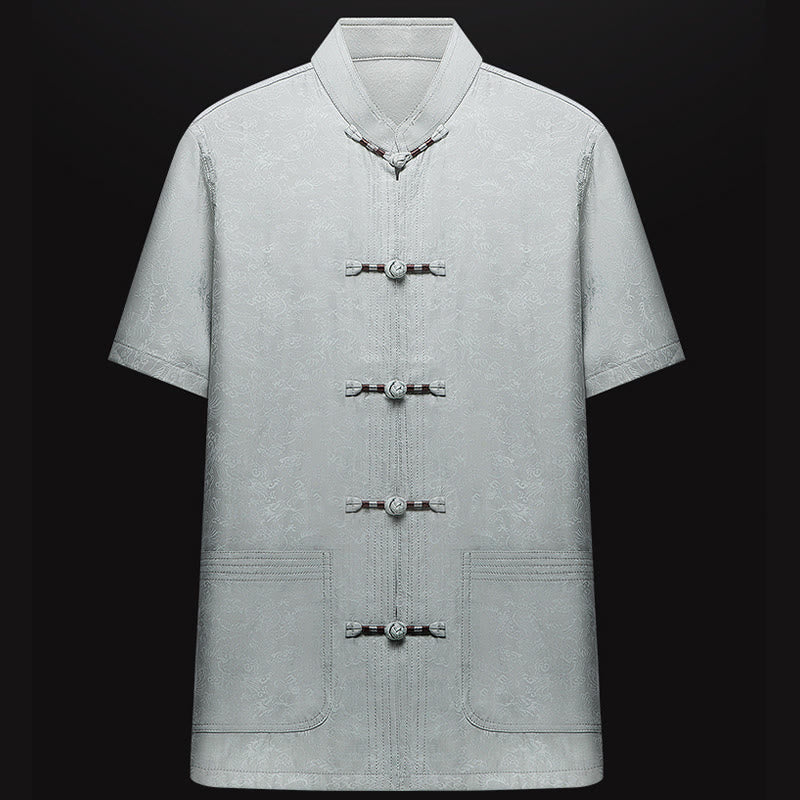 Along the River During the Qingming Festival Pattern Traditional Tang Suit Short Sleeve Shirt Pants Clothing Men's Set
