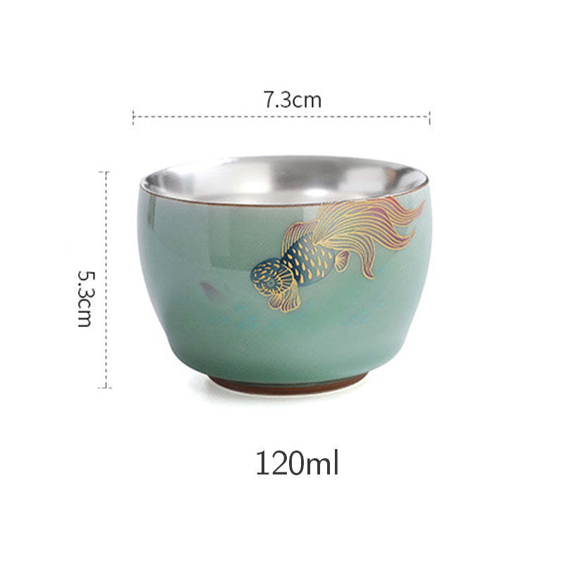 Butterfly Goldfish Lotus Koi Fish Ceramic Teacup Kung Fu Tea Cup 120ml