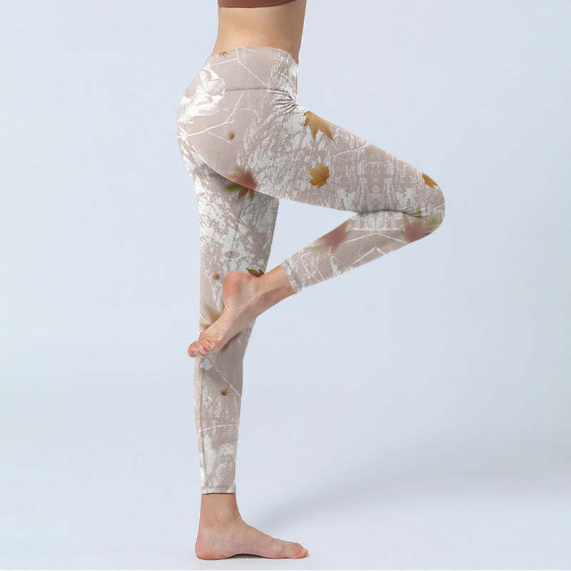Maple Leaves Branches Print Gym Leggings Women's Yoga Pants