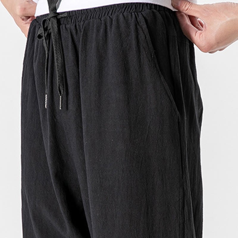 Solid Color Drawstring Cotton Men's Pants With Pockets