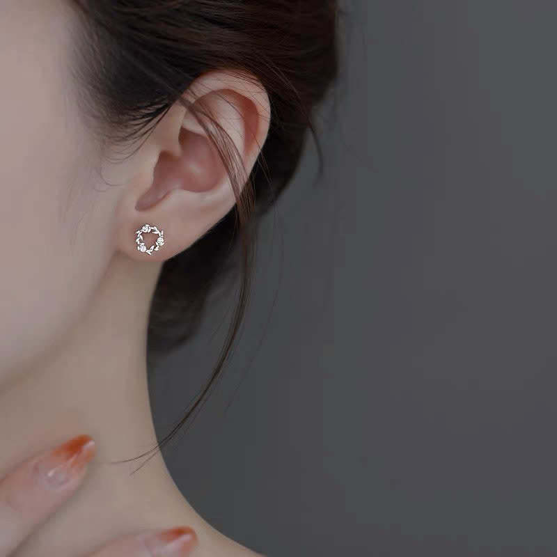 925 Sterling Silver Posts Copper Metal Tiny Wreath Stud Blessing Flower Earrings