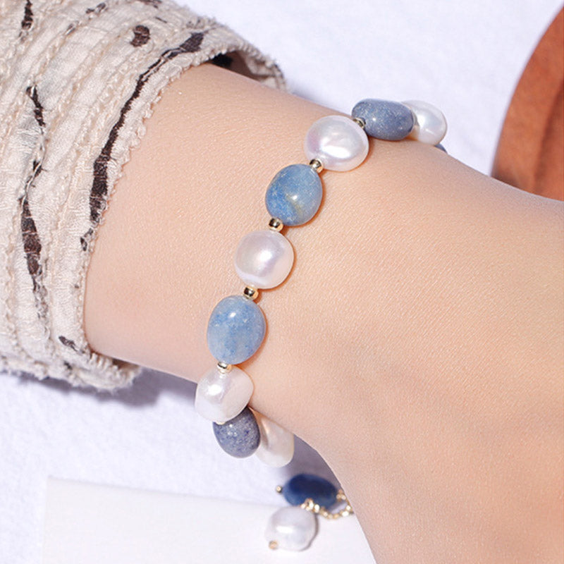 Natural Blue Aventurine Crystal Pearl Bead Healing Bracelet