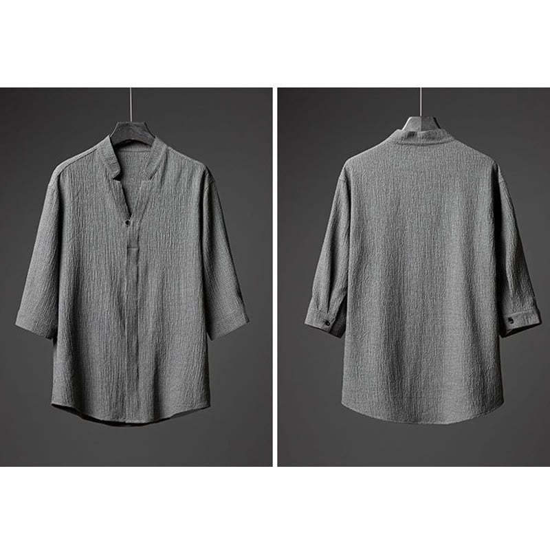 2Pcs Solid Color Texture Button Half Sleeve Shirt Pants Men's Set