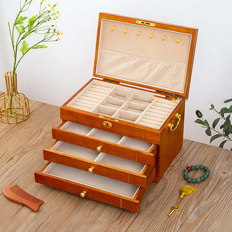 Retro Solid Wood Jewelry Box Four-Layer Wooden Jewelry Storage Box