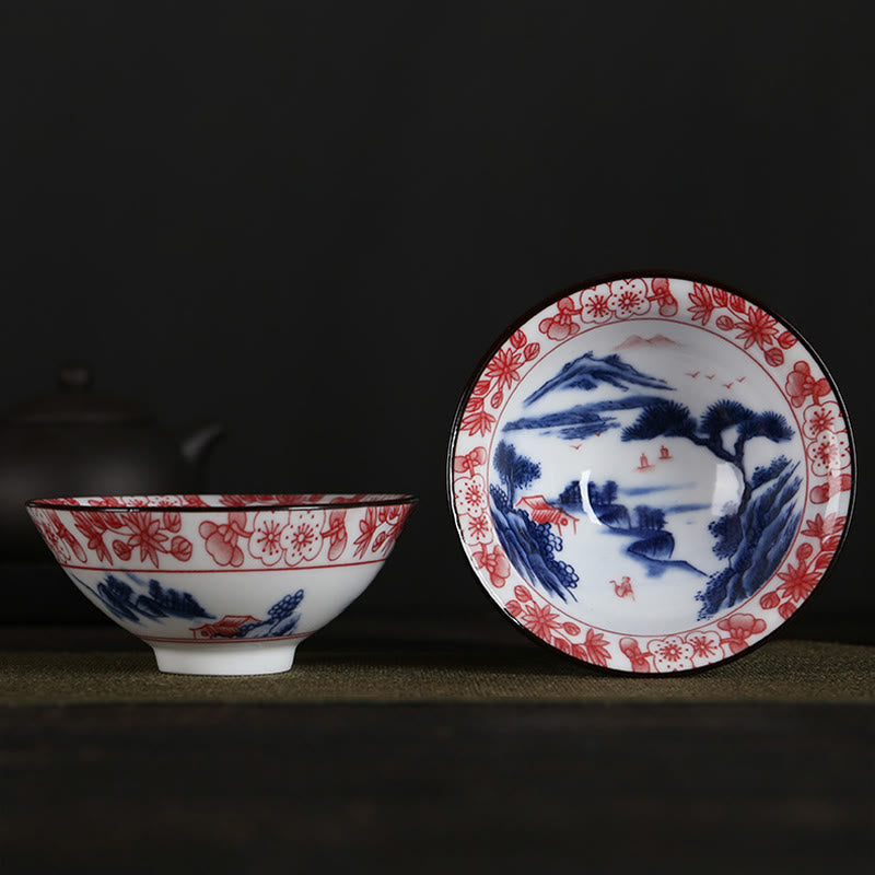 Flowers Fu Character Mountains Lotus Cherry Blossoms Ceramic Teacup Kung Fu Tea Cup